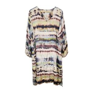 Masai Nodetta Midi Dress 2XL‎ Multicolor Abstract Tie Dye V-Neck Long Sleeve